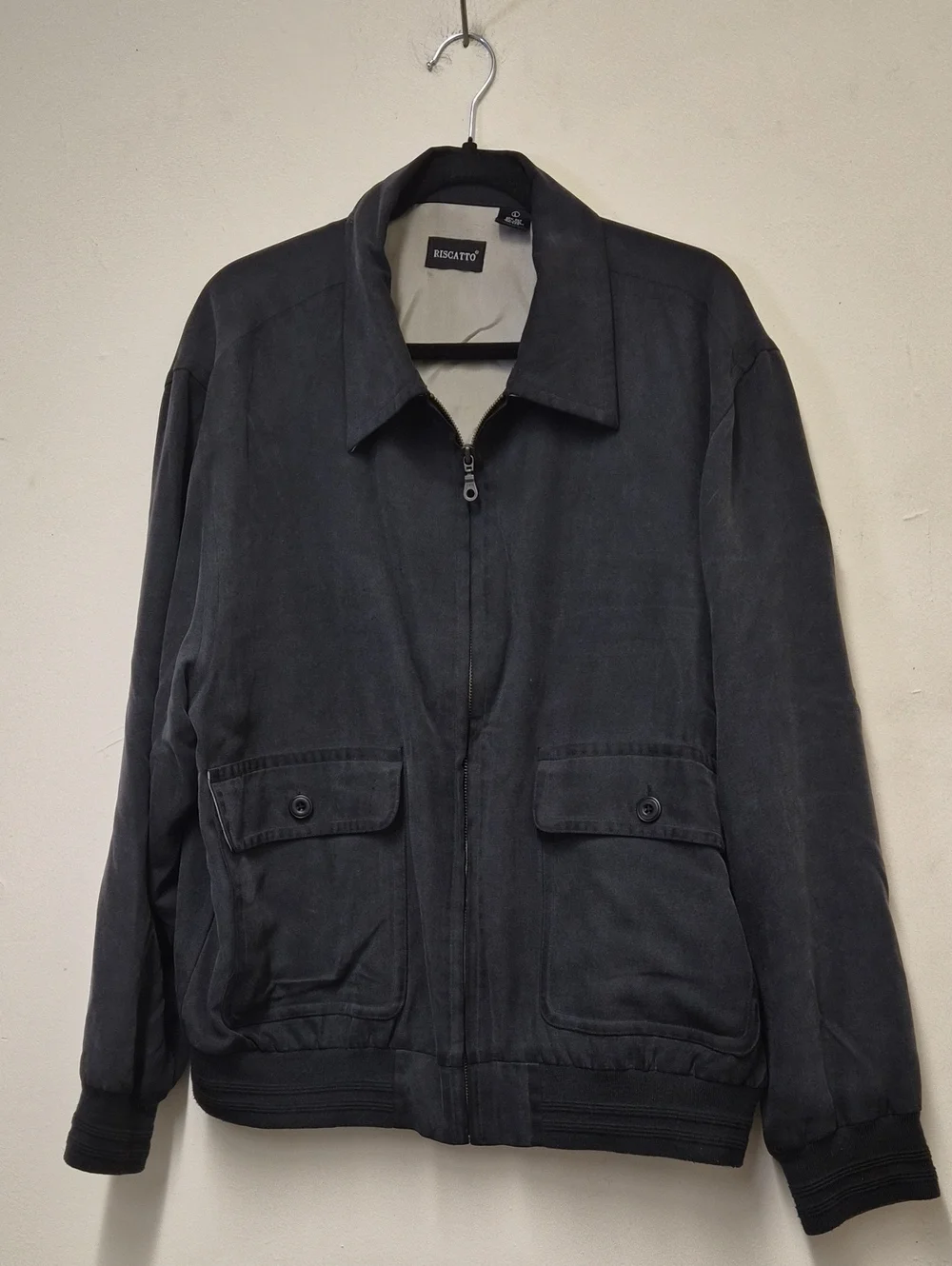 Rescatto Men's Slate Gray Bomber Jacket with Patch Pockets Size L